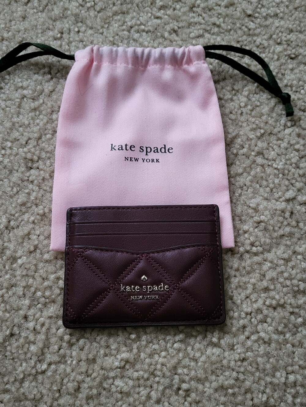 Kate Spade Natalia Small Slim Card Holder Quilted Leather Burgundy Cherrywood